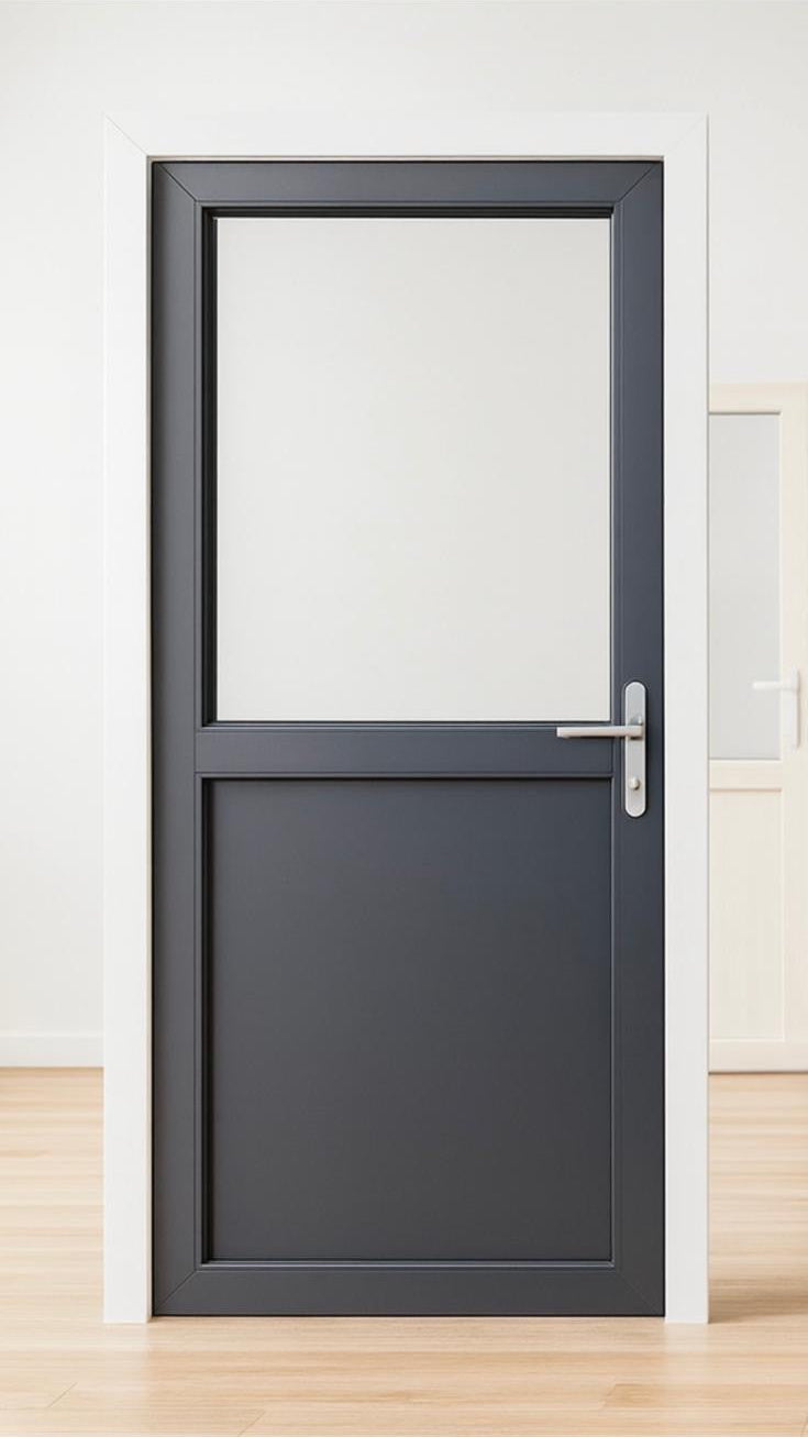 Porte gris antharcite à l'extérieur blanc intérieur demi vitré TVAC Poignée compris