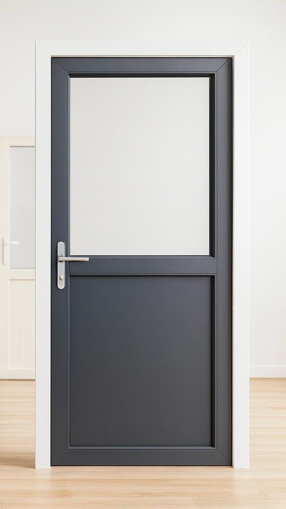 Porte gris antharcite à l'extérieur blanc intérieur demi vitré TVAC Poignée compris